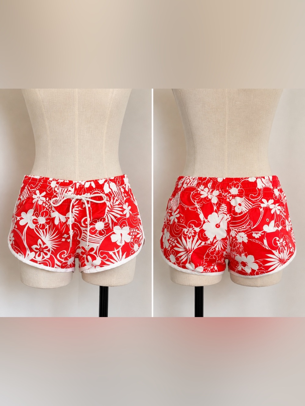 No Boundaries Red Floral Athletic Drawstring Shorts